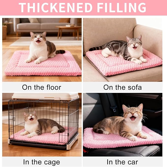 Dog Bed Mat,Reversible & Ultra Soft Kennel Pad-Machine Washable Pet Bed for Dogs & Cats-All-Weather Crate Liner for Crates,Carriers & Travel (Pink, 18" L x 14" W x 1.5" Th)