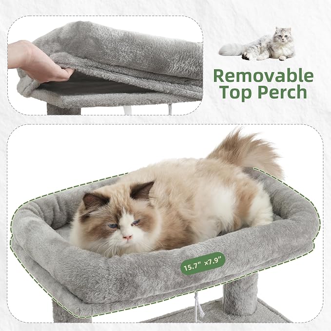 Cat Tree, 43.3'' Cat Tower with Hammock for Kittens GCT004SW | Cat Condo House for Small Indoor Cats, Basket, Scratching Post, Large Platform, Sturdy Steel Tube, Sisal Rope, Light Gray