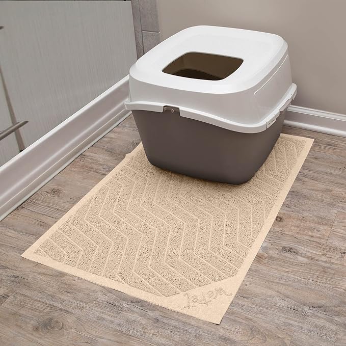 Cat Litter Box Mat(No. 02-2), Kitty Premium PVC Pad, Durable Trapping Rug, Phthalate Free, Urine-Resistant, Scatter Control, L 35 x 23, Beige