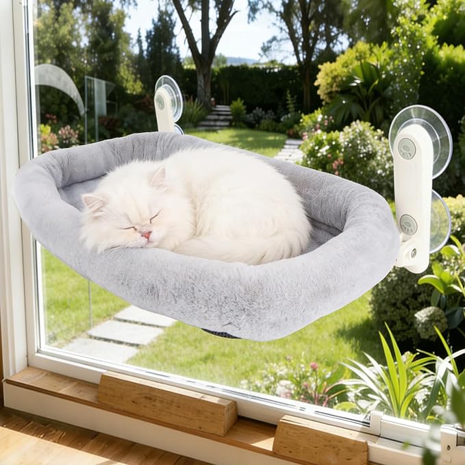 Foldable Cat Window Perch,Inside Window Hammock for Cats with 4 Strong Suction Cups,Sturdy Metal Frame and Washable Soft Cover,Indoor Cat Bed - L