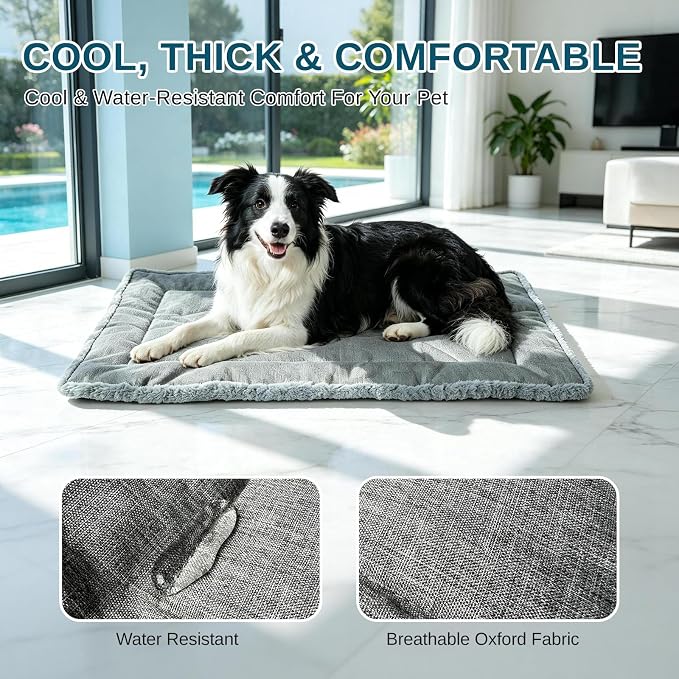 Reversible Dog Crate Mat for Medium Dogs,Oxford & Plush, 29"x18",Light Gray | 1.2" Fill Preserves Crate Height,Fleece Cozy,Wipes Clean,Splash-Proof,Machine Washable, Folds Flat For 30" Wire Crate & Go
