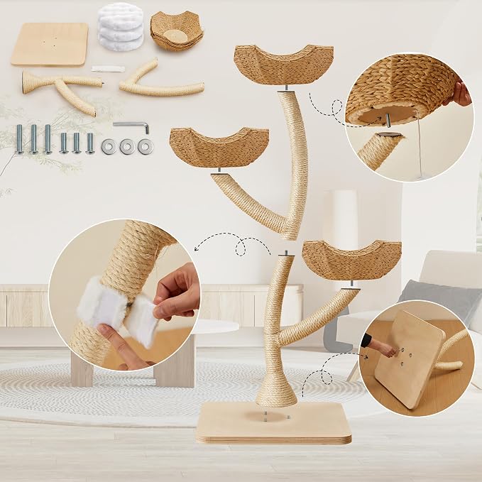 Modern Cat Tree Tower 53" - Multi-Level Cat Condo with Scratching Posts for Multiple Small & Large Cats