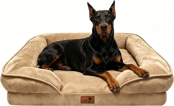 Spotted Play Orthopedic Dog Bed with Sides - Sofa Beds for Extra Large Dogs, Supportive Foam Pet Couch Bed with Washable Removable Cover, Waterproof Lining and Non-Slip Bottom, Brown - XL-Plus