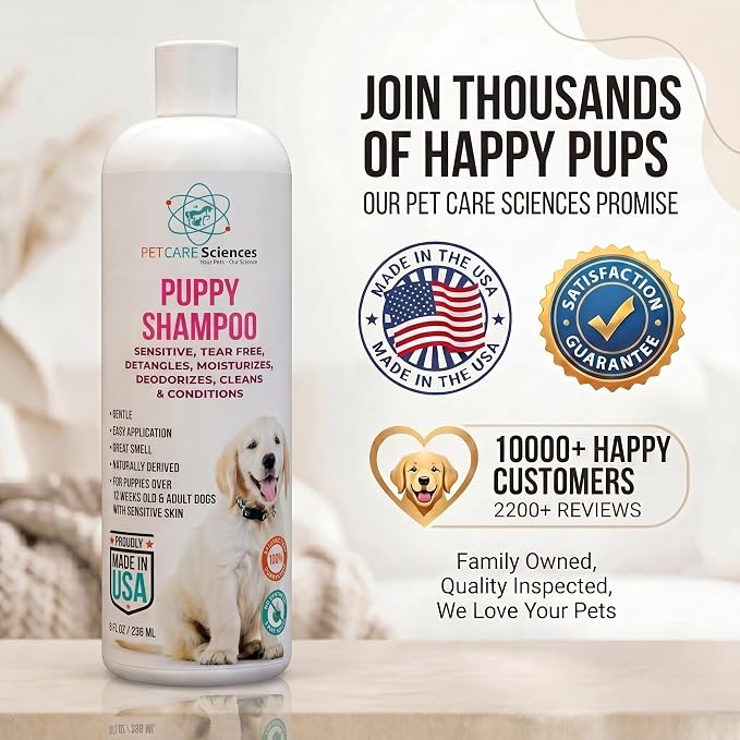 8 fl oz Tearless Puppy Shampoo and Conditioner - Anti Itch Dog Shampoo Sensitive Skin - Coconut Oil Oatmeal Pet Shampoo for Puppies