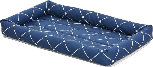 MidWest Homes for Pets 40222-BLD Quiet Time Couture Ashton Bolster Pet Bed, Small Dog/22, Blue