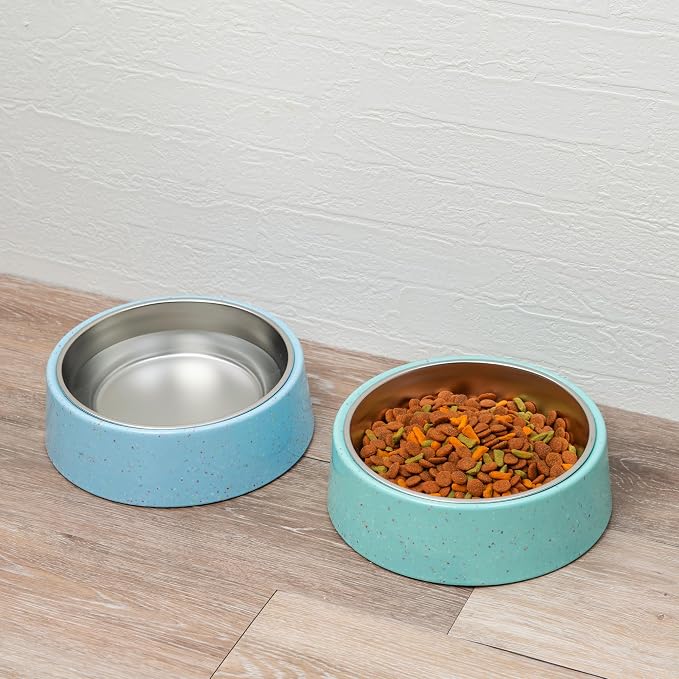 bzyoo 32oz 4CUP Dog & Cat Bowl, Sprinkle Design, Slanted Stainless Steel Pet Bowl with Removable Inner Bowl, Non-Slip Silicone Base, Dishwasher Safe, for Dry/Wet/Raw Food & Water (Blue)