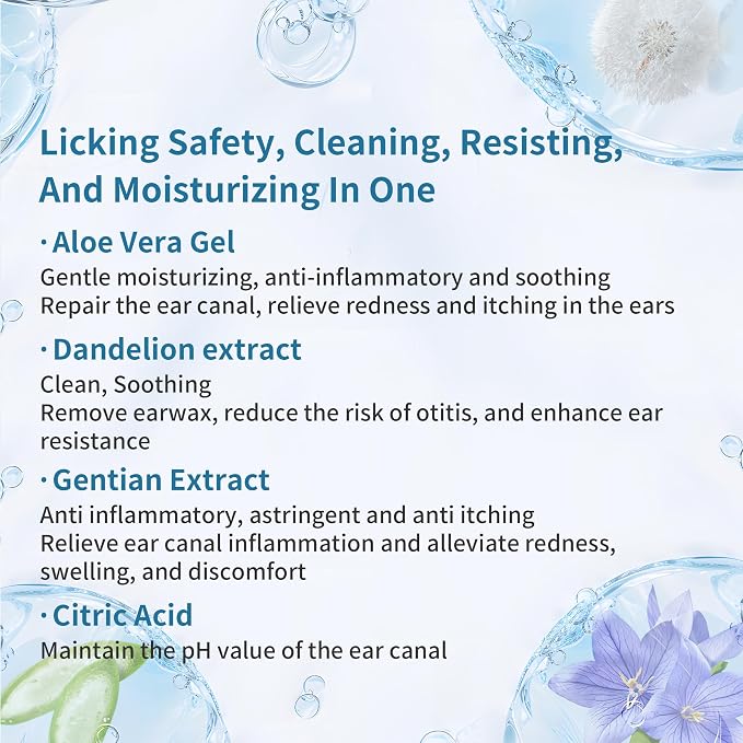 Dog Ear Cleaner, Contains Aloe Vera, Relieves Itching, Removes Earwax Buildup, Debris, Odors, Non Irritating, with Extended Soft Silicone Dropper, For Dogs and Cats, 1 Bottles (2.03 oz in total)