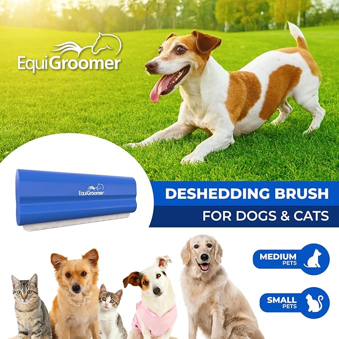EquiGroomer 5-Inch Undercoat Deshedding Brush for Dogs & Cats, Blue | Best for dogs up to 100 lbs and cats of any size, short or long hair, stainless blade, no cutting or pulling