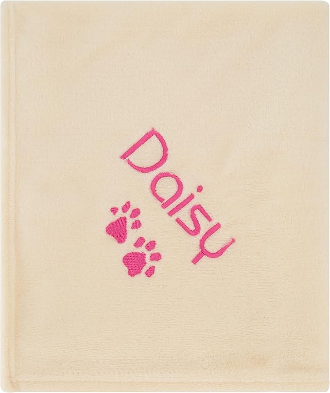 Personalized Passion Dog Blanket with Embroidered Name and Paws - Soft, Comfortable and Cozy for Couch, Bed, Car - Water Resistant Pet Fleece Blanket for Dogs and Cats - Cream - 28x40 Inches