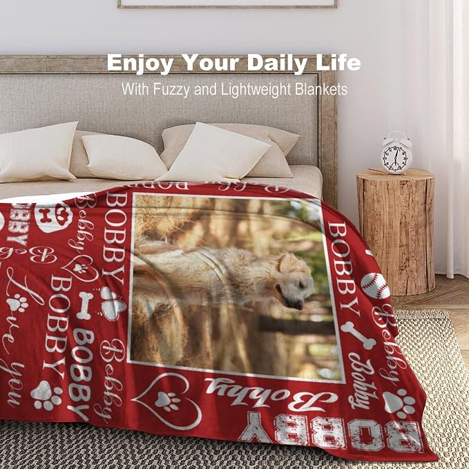 Artsadd Personalized Dog Blanket with Photos & Pet Name, Custom Dog Memorial Blanket and Throws for Remembrance, Customized Puppy Blanket, Dog Gifts for Pet Dog Lovers, Dog Mom Gifts for Women Xmas M