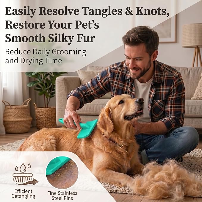 Wooden Long Pin Slicker Brush for Large Dog, Poodles & Doodles Long Hair | Grooming, Fluff & Detangle Heavy Dense Wavy Curly Coats to Easily Prevent Severe Hair Matting During Shedding Seasons