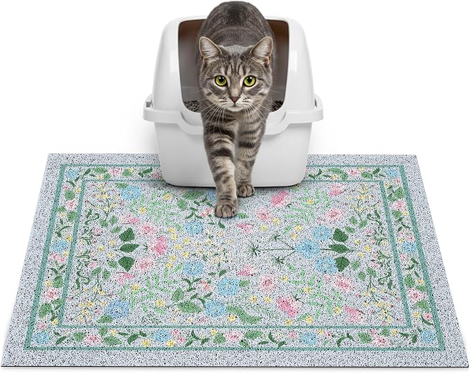Glittme Cat Litter Mat, 24"x15" Non-Slip Washable Trapping Mat for Cats | Litter Trapping Mat With Thick PVC Coil To Catch Scatter, Soft On Paws And Waterproof Bottom To Protect Floors