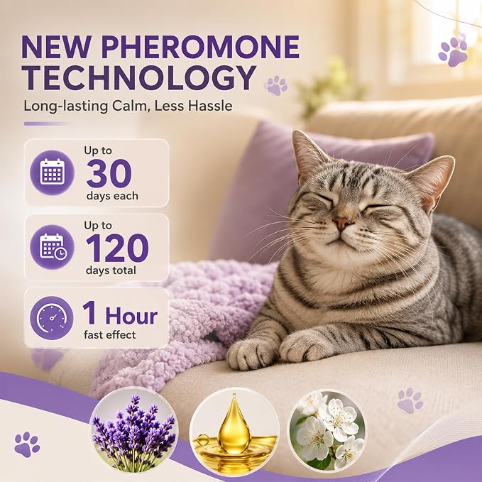 4 Pack Cat Pheromone Calming Diffuser Gel Relieve Anxiety | 8 Months Supply, Unplugged Help Reduce Fighting, Spraying & Scratching, Drug-Free & Safe Relaxation Solution