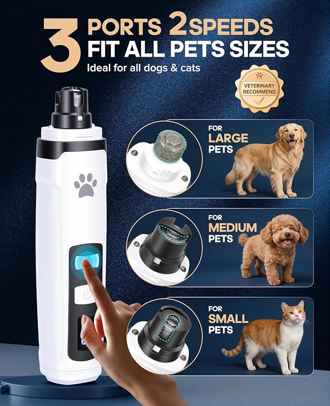 Pet Nail Grinder for Dogs & Cats, 6700 RPM Electric Dog Nail File with 1500mAh Battery & 4H Runtime, with Dual LED Lights, 2-Speed Rechargeable Pet Grooming Kit, Type-C Charging