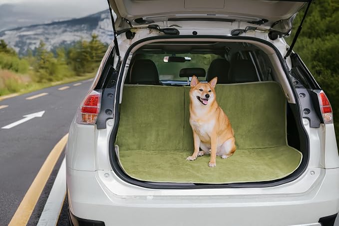 FUNNY FUZZY Dog Car Seat Cover for Back Seat, Back Seat Pet Cover for Dogs Waterproof, Scratchproof Dog Backseat Cover, Non-Slip Bench Car Seat Protector, Universal Fit Most Cars, SUVs, Trucks, Green