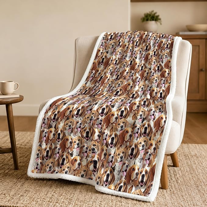 BlessLiving Throw Blanket, Brown Dog Animal Gift, 50x60 in | sherpa fleece fabric, Beagle Dense Pet Blankets Puppy Lovers print, for couch or sofa, pet lovers, easy machine care