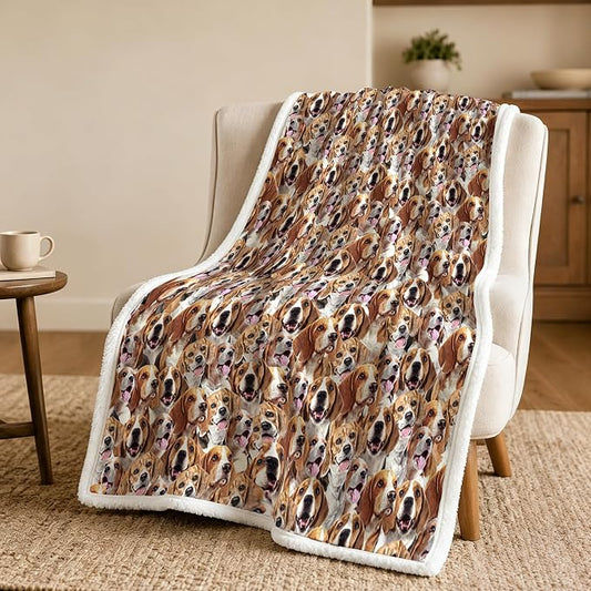 BlessLiving Throw Blanket, Brown Dog Animal Gift, 50x60 in | sherpa fleece fabric, Beagle Dense Pet Blankets Puppy Lovers print, for couch or sofa, pet lovers, easy machine care