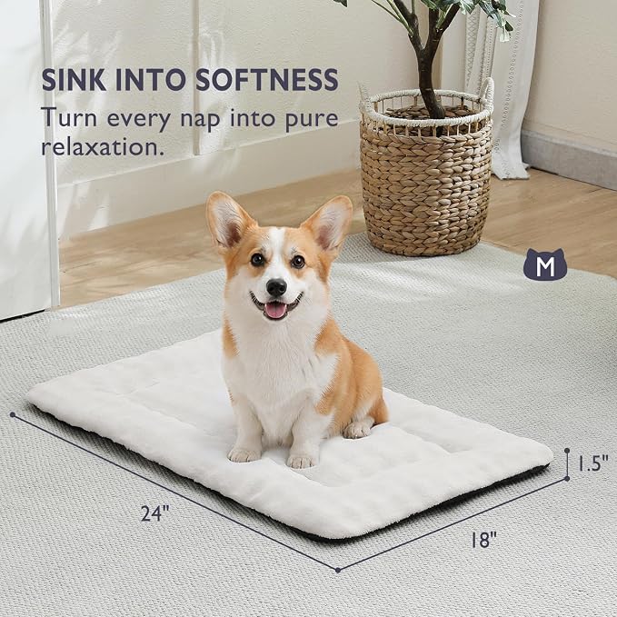 Dog Bed Mat Crate Pad for Medium Dogs, Cream White, 30"x 19" | Washable Soft Pet Sleeping Mat, Anti-Slip Kennel Pad with 3D Bubble Pattern