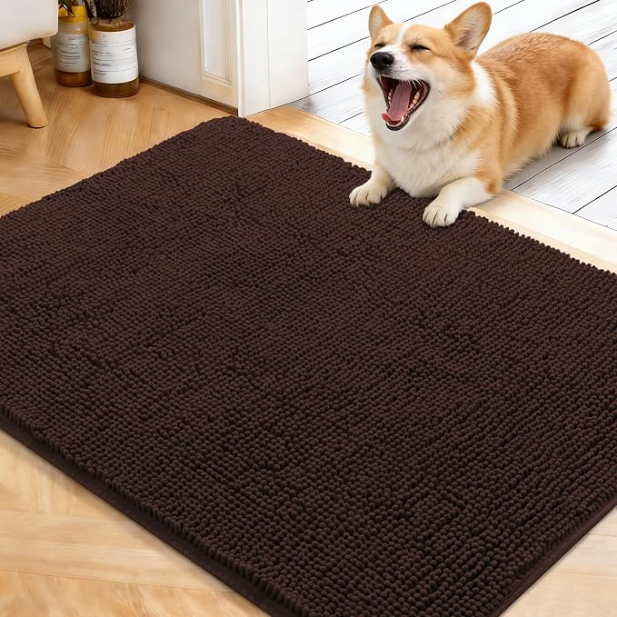 OLANLY Dog Door Mat for Muddy Paws 40x32, Super Absorbent Chenille Mud Mat | Brown, Absorbs Moisture and Dirt, Non-Slip Machine Washable Doormat, Quick-Drying Indoor Entryway Floor Carpet for Dogs
