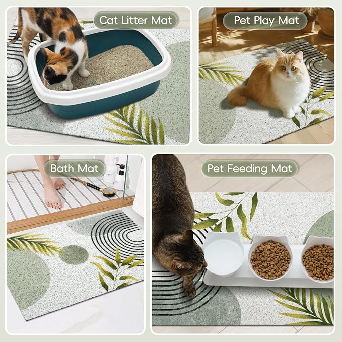 Cat Litter Mat Litter Trapping Mat, 33"x22" Waterproof Urine Proof Litter Box Mat Catcher Mat Non-Slip Washable for Kitty Kitten, Green