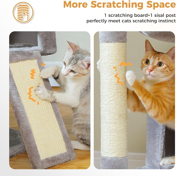 PAWZ Road Cat Tree, 35 Inches Cat Tower with Dual Condos for Adult Cats,Enlarged Top Perch, Scratching Posts&Pad for Indoor Cats-Gray