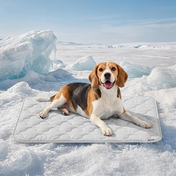 ZOMISIA Cooling Mat for Large Dogs, Q-Max>0.5 Thin Breathable Cold Crate Pad for Pet, Portable Washable Kennel Bed for Summer Active Dog with Chill Cool Soothing Fabric to Rapid Cooling, 35x22, Grey