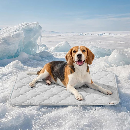 ZOMISIA Cooling Mat for Large Dogs, Q-Max>0.5 Thin Breathable Cold Crate Pad for Pet, Portable Washable Kennel Bed for Summer Active Dog with Chill Cool Soothing Fabric to Rapid Cooling, 35x22, Grey