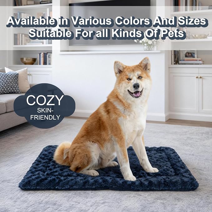 4 Piece Washable Dog Bed Mat with Anti-Slip Bottom, Deluxe Plush Memory Foam Crate Pad & Waterproof Outdoor Kennel Mat for Dogs & Cats-Durable Crates Beds, Large Medium Small Puppy Size 30" x 20",M
