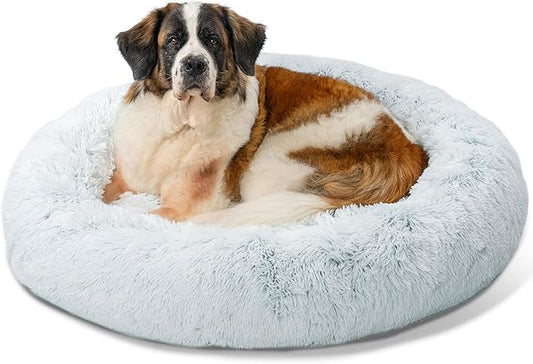 Best Friends by Sheri The Original Calming Donut Dog Bed for Extra-Large Dogs up to 150 lbs, Shag Faux Fur, Frost Gray, 45" x 45"