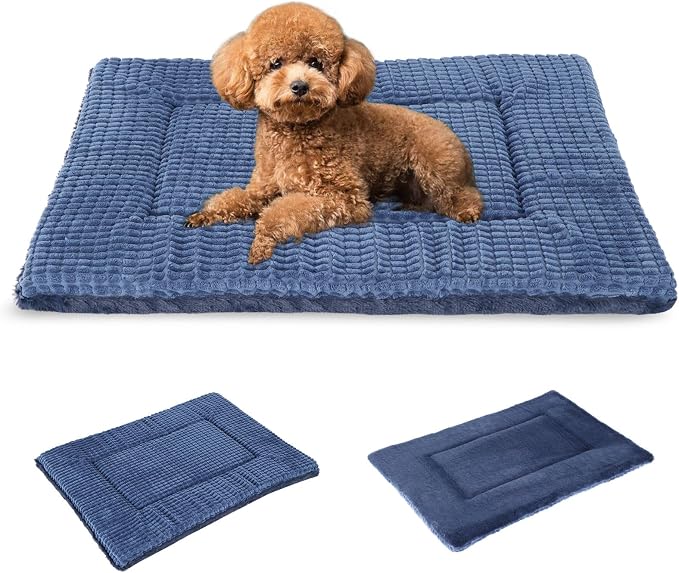 BVAGSS Reversible Dog Crate Pad, Memory Foam Pet Bed Mat, Soft Warm Machine Washable Sleeping Kennel Mattress for Small Medium Dogs XH079 (24''x18''x1.6'',Navy)