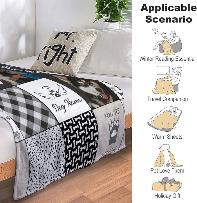 D-Story Custom Blanket Pet Loss Sympathy Throw Blanket Pet Memorial Dog Cat Remembrance Gift Personalized Blankets with Photo & Name Pets Memorial Gifts