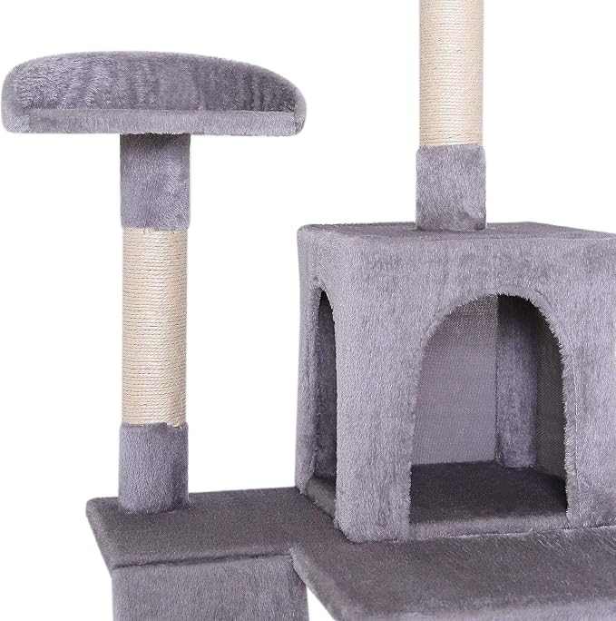 lionto Scratching Tree for Cats with Hammock & Tunnel, Height 52,4 in, cat Tree with sisal Rope & Soft Plush, Cozy Lying Areas & Caves, Suitable for Small & Large Cats, Light Gray