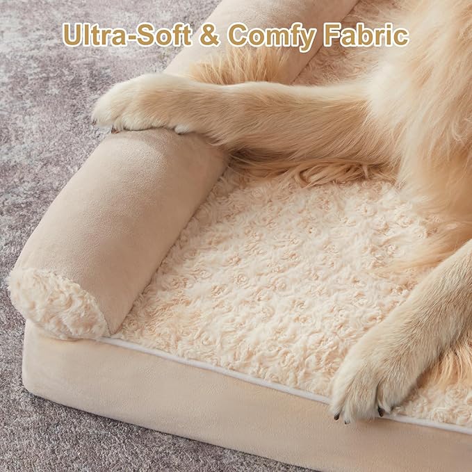 BFPETHOME Orthopedic Washable XXL Dog Bed for Senior Dog Cozy Sleep | Extra Large Waterproof Big Soft Pet Couch Bed for Dogs Relax with Removable Cover Supportive Egg Crate Foam Beige 48x35 Inch