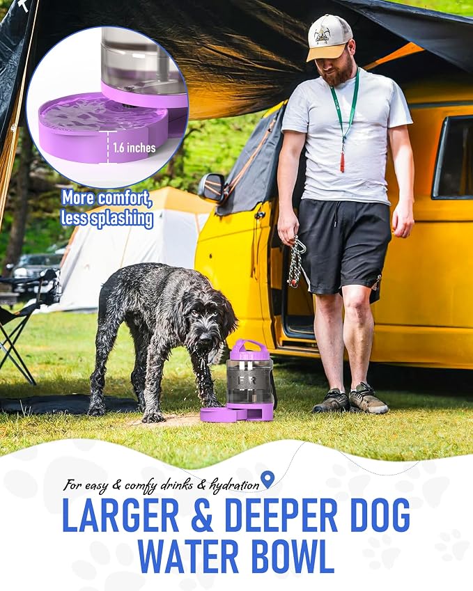 lesotc 77oz Dog Travel Water Bottle, Large Portable Dog Water Bowl Dispenser, Leakproof Pet Drinking Bottle Dispenser for Hiking Camping Walking Travelling Beach Car Trips, No Spill, BPA Free,Purple