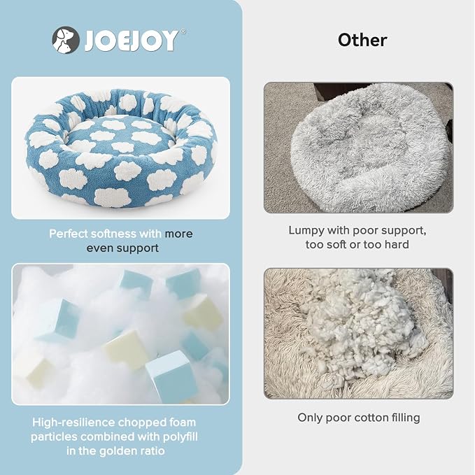 JOEJOY Donut Small Dog Bed, Round Cat Beds for Indoor Cats with Removable Washable Cover, Orthopedic Cute Puppy Kitten Pet Bed with Jacquard Shaggy Plush & Non Skid Bottom, Black