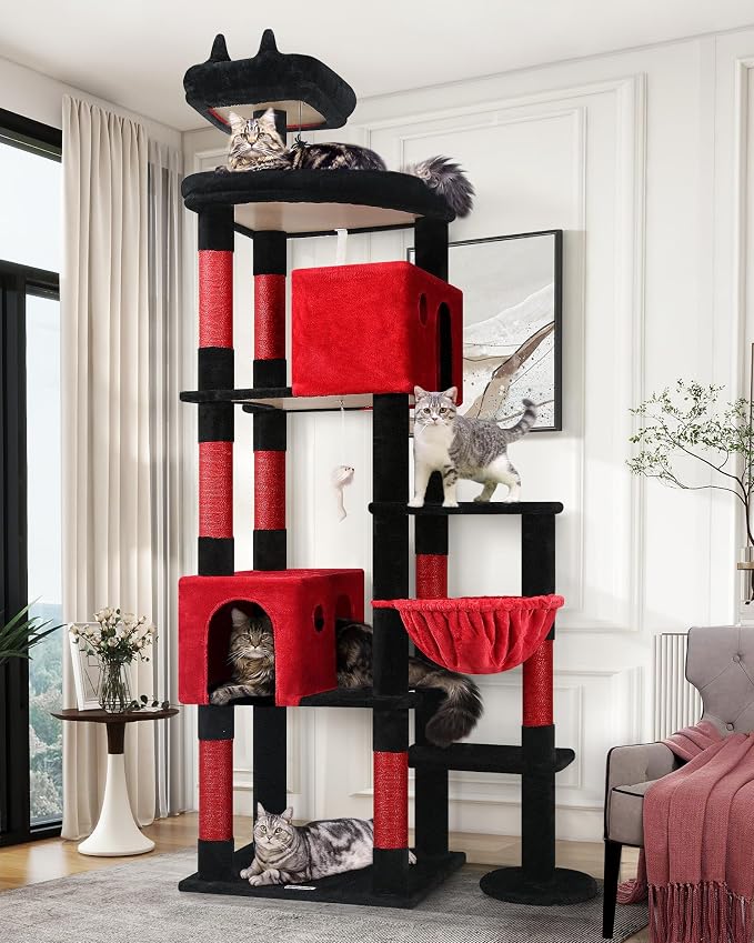 Globlazer Gothic Giant Cat Tree for Indoor Large Cat, 83in, F83, Blood-Goth | XXL Cat Tower with 9 Scratching Posts for 20lb+ Heavy Duty Large Adult Cats