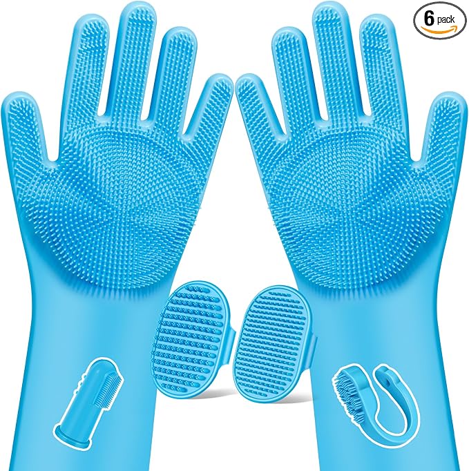 6PCS Grooming & Bath Supplies for Dogs, Cats | Dog Washing Gloves | Dog Bath Brush | Dog Shower Brush | Pet Grooming Gloves | Dog Grooming kit | Pet Supplies for Showerhead & Sprayer (Light Blue)