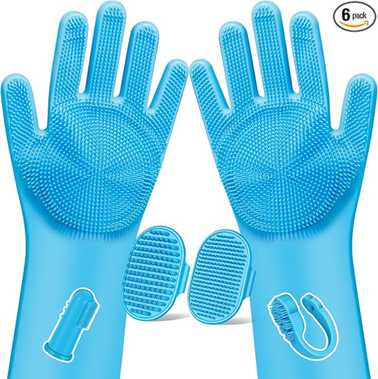 6PCS Grooming & Bath Supplies for Dogs, Cats | Dog Washing Gloves | Dog Bath Brush | Dog Shower Brush | Pet Grooming Gloves | Dog Grooming kit | Pet Supplies for Showerhead & Sprayer (Light Blue)