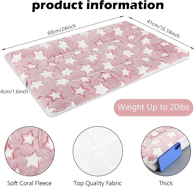 4 Pcs Washable Dog Crate Mat Kennel Pad Replaceable Reversible Pet Bed Pad for Crate Pet, Sleeping Mat for Small, Medium, Large Dog Machine Washable(16.14 x 24 x 1.6 Inch, Pink)