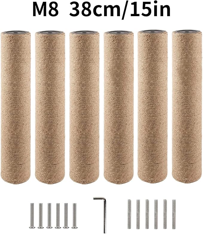 BNOSDM 15" x 2.75" M8 6 Pack Cat Tree Scratching Post Replacement Parts for Indoor Cats Tower Rope Scratch Poles Refill Sisal Pole Part for Refurbishment Accessories Spare Green