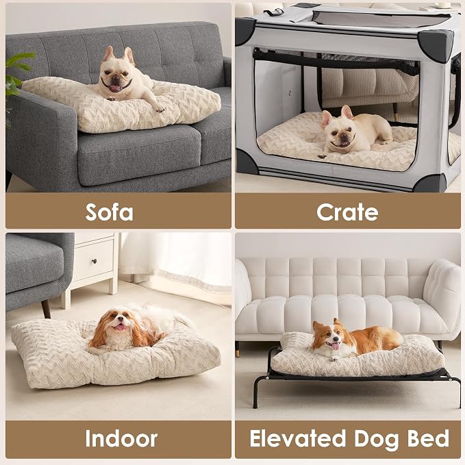 EHEYCIGA Washable Dog Bed for Crate 36x27 Inch, Anti-Slip L Plus Kennel Pad for Dogs Up to 55 lbs, Plush and Comfy Pet Sleeping Mat, Beige
