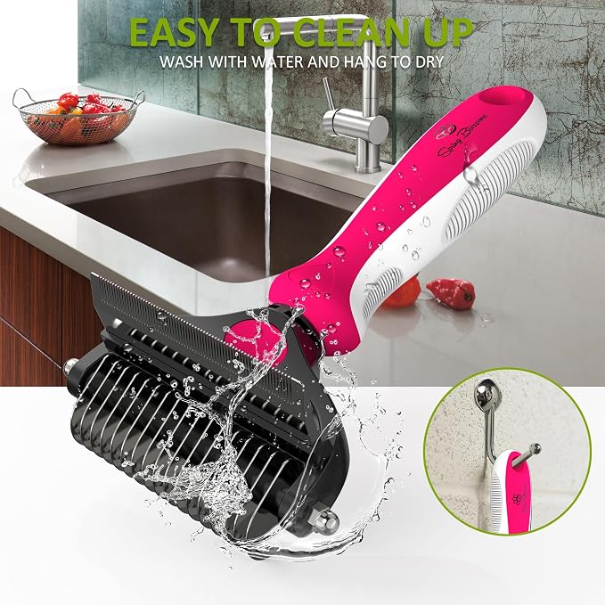 Spring Blossoms-2 in 1 Professional Grooming Rake for Cats & Dogs-Dematting Comb for Easy Mats & Tangles Removing,Pet Brush Safe No More Nasty Shedding and Flying Hair (Rose)