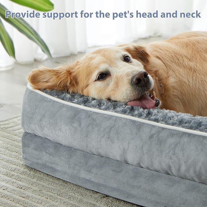 BFPETHOME Orthopedic Washable Dog Bed, Sleeping Couch for Large Senior Dogs | Deluxe Plush Rose Velvet Washable Cover, Egg Crate Foam Support, Waterproof Lining, Non-Slip Bottom, Senior Dogs