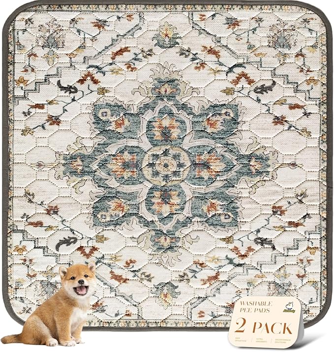 nunubaby 2PACK Washable Pee Pads for Dogs, Stylish, Non-Slip and Leak-Proof Pee Pads. Reusable Potty Pads for Dogs for Crates and Floors.(Beige/Floral, 72" x72" )