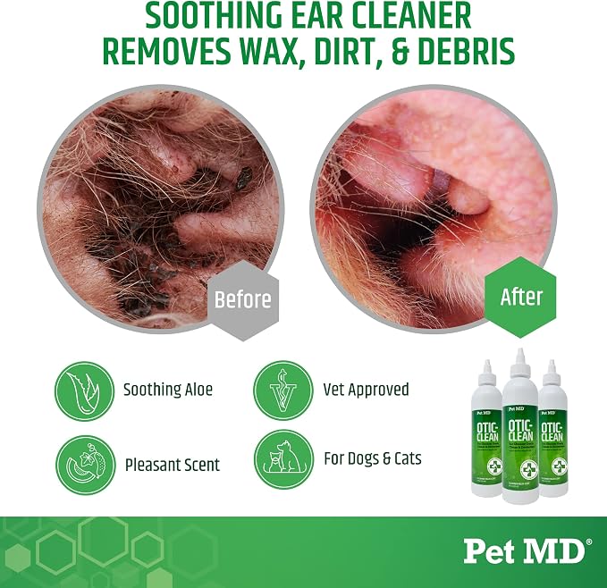 Pet MD Otic Ear Solution for Dogs & Cats - Cucumber Melon Scent - 8oz | Dog and Cat Ear Cleaner to Help Reduce Wax & Build Up - Cleans and Deodorizes by Flushing Debris