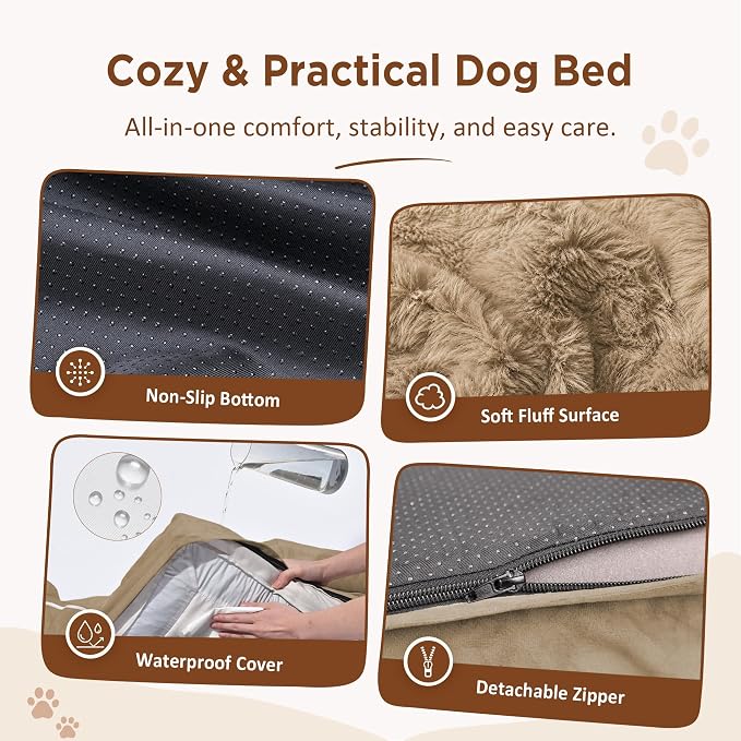 Comfort Expression Orthopedic Dog Bed for Extra Large Dogs with Bolster | Waterproof Dog Couch Bed with Washable Cover & Non-Slip Bottom, Supportive Egg Crate Foam XL Pet Bed, 48x30 Inch