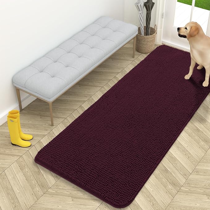 OLANLY Dog Door Mat for Muddy Paws 59x24, Super Absorbent Chenille Mud Mat | Russet, Absorbs Moisture and Dirt, Non-Slip Machine Washable Doormat, Quick-Drying Indoor Entryway Floor Carpet for Dogs