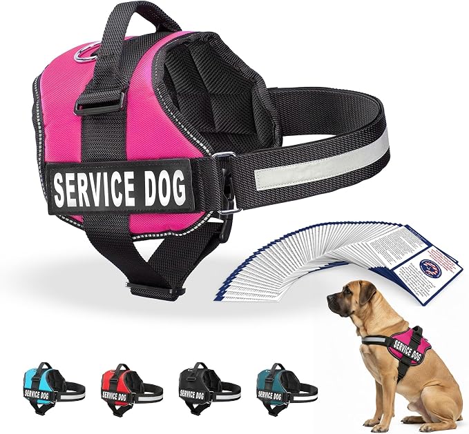 Industrial Puppy Service Dog Vest Harness - Durable & Adjustable Vest for Dog with Reflective Straps, Removable Patches, 50 ADA Cards, Handle & D-Ring, Travel and Daily Use, (Hot Pink, XL 30"-39")