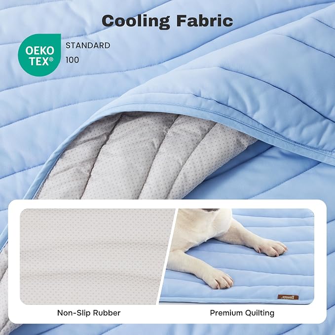 ZOMISIA Cooling Mat for Large Dogs - Thin Portable Pet Cooling Pad, Breathable and Washable Cool Fiber with Non-Slip Bottom, Outdoor Use for Summer, 36x27, Blue