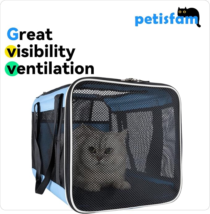 Soft Pet Carrier for Large and Medium Cats, 2 Kitties, Small Dogs. Easy to Get Cat in, Great for Cats that Don't Like Carriers (Blue)